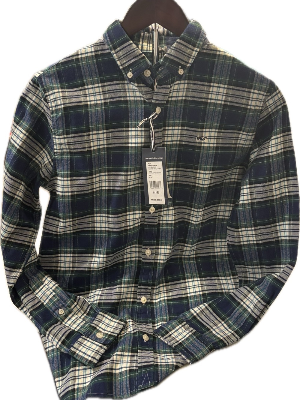 Vineyard Vines Navy, Green & White Plaid Button-Down Shirt